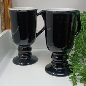 Hall 1272 Black Ceramic Pedestal Mugs - Set of 2